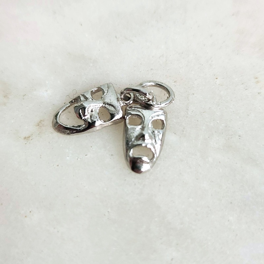 Theatre Comedy Tragedy Masks Charm Sterling Silver Tiny Face Pendant 9mm